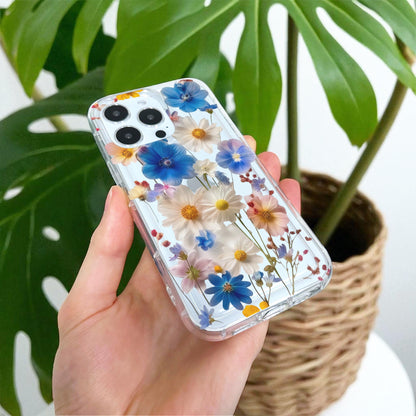 Pressed Flower Print Clear Phone Case for iPhone 17 16 15 14 13 12 11 11 Pro Max Mini 7 8 XR X Shockproof Silicone Phone Cover Custom Name