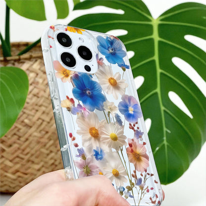 Pressed Flower Print Clear Phone Case for iPhone 17 16 15 14 13 12 11 11 Pro Max Mini 7 8 XR X Shockproof Silicone Phone Cover Custom Name