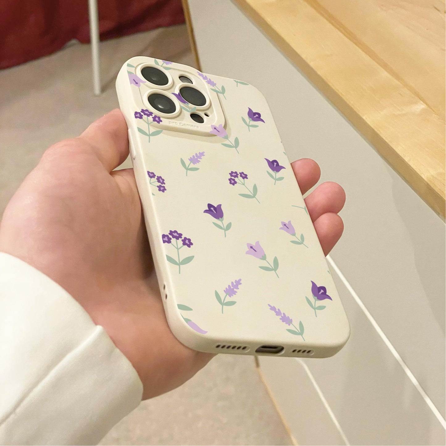 Purple Lavender Floral Beige Phone Case for iPhone 17 16 15 14 13 12 11 11 Pro Max Mini 7 8 XR XS X Shockproof Phone Cover with Custom Name