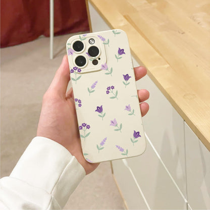 Purple Lavender Floral Beige Phone Case for iPhone 17 16 15 14 13 12 11 11 Pro Max Mini 7 8 XR XS X Shockproof Phone Cover with Custom Name