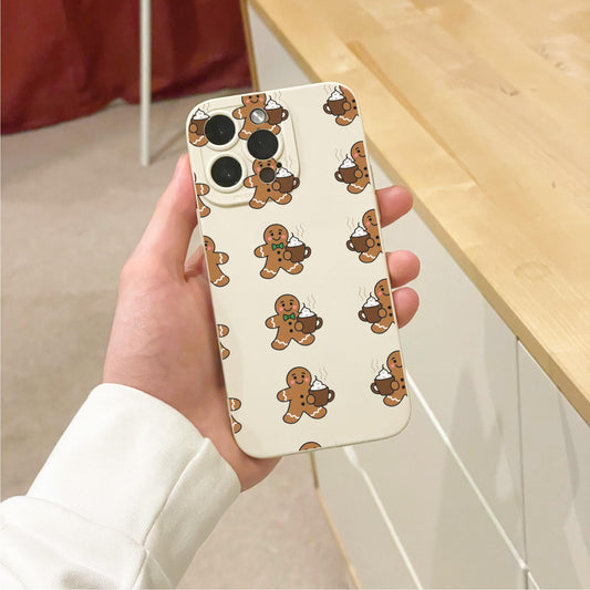 Christmas Gingerbread Man Beige Phone Case for iPhone 17 16 15 14 13 12 11 11 Pro Max Mini 7 8 XR X Shockproof Phone Cover with Custom Name