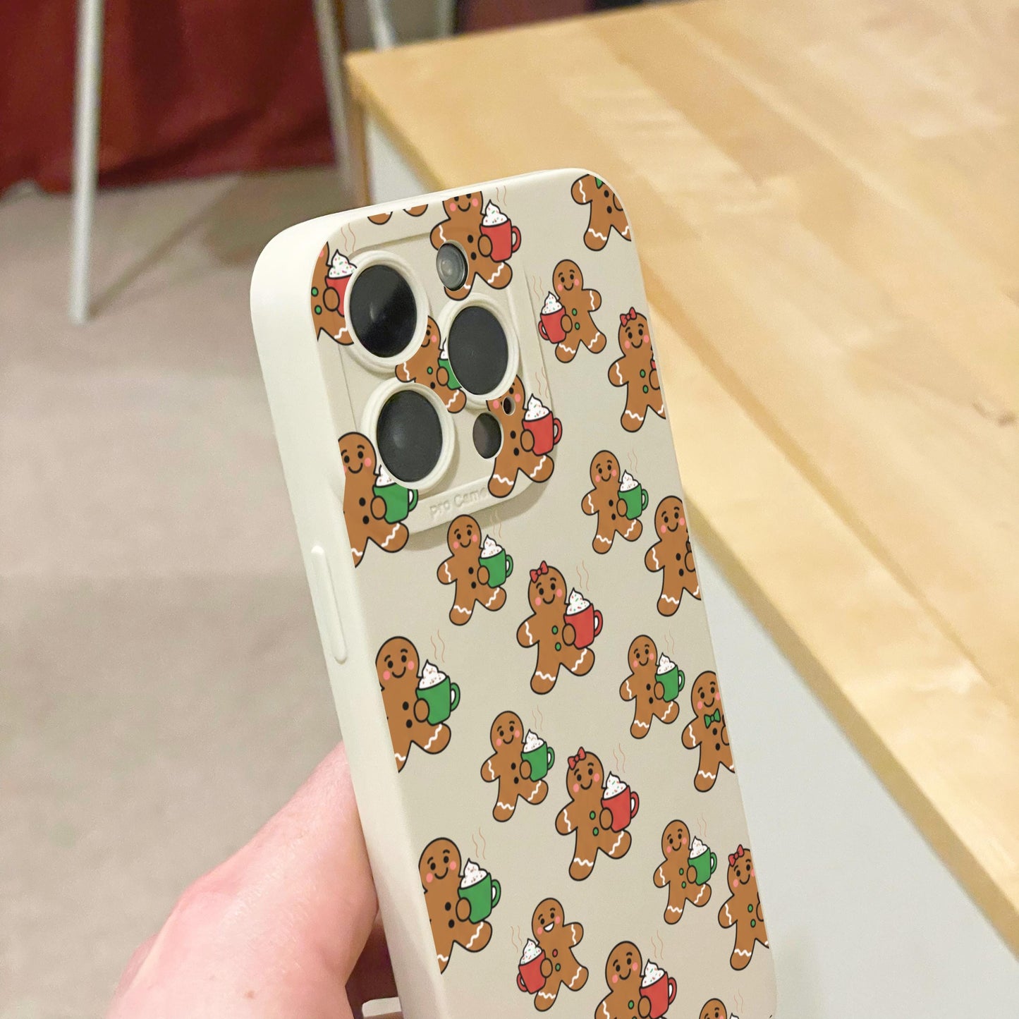 Christmas Gingerbread Man Beige Phone Case for iPhone 17 16 15 14 13 12 11 11 Pro Max Mini 7 8 XR X Shockproof Phone Cover with Custom Name