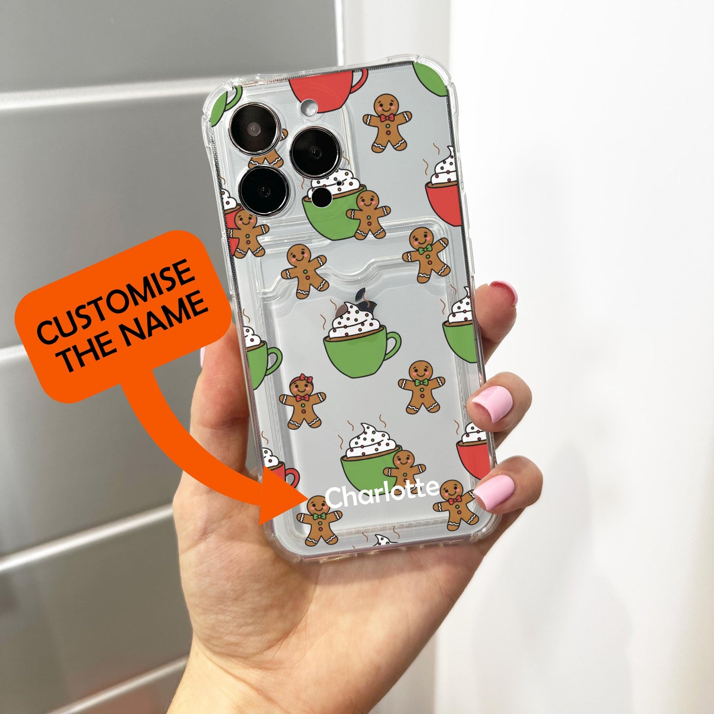Gingerbread Man Drink Card Holder Phone Case for iPhone 17 16 15 14 13 12 11 11 Pro Max Mini 7 8 XR X Wallet Shockproof Phone Cover Custom