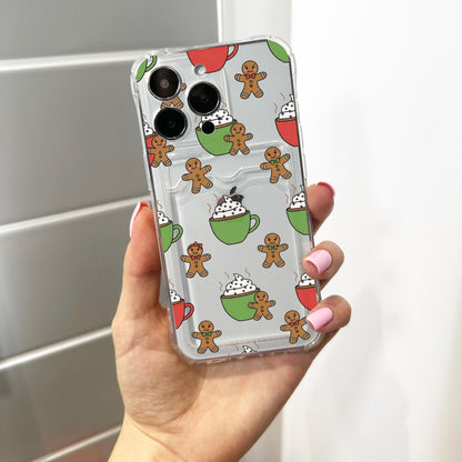 Gingerbread Man Drink Card Holder Phone Case for iPhone 17 16 15 14 13 12 11 11 Pro Max Mini 7 8 XR X Wallet Shockproof Phone Cover Custom