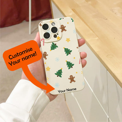 Christmas Tree Star Candy Cane Beige Phone Case for iPhone 17 16 15 14 13 12 11 11 Pro Max Mini 7 8 XR X Shockproof Phone Cover Custom Name