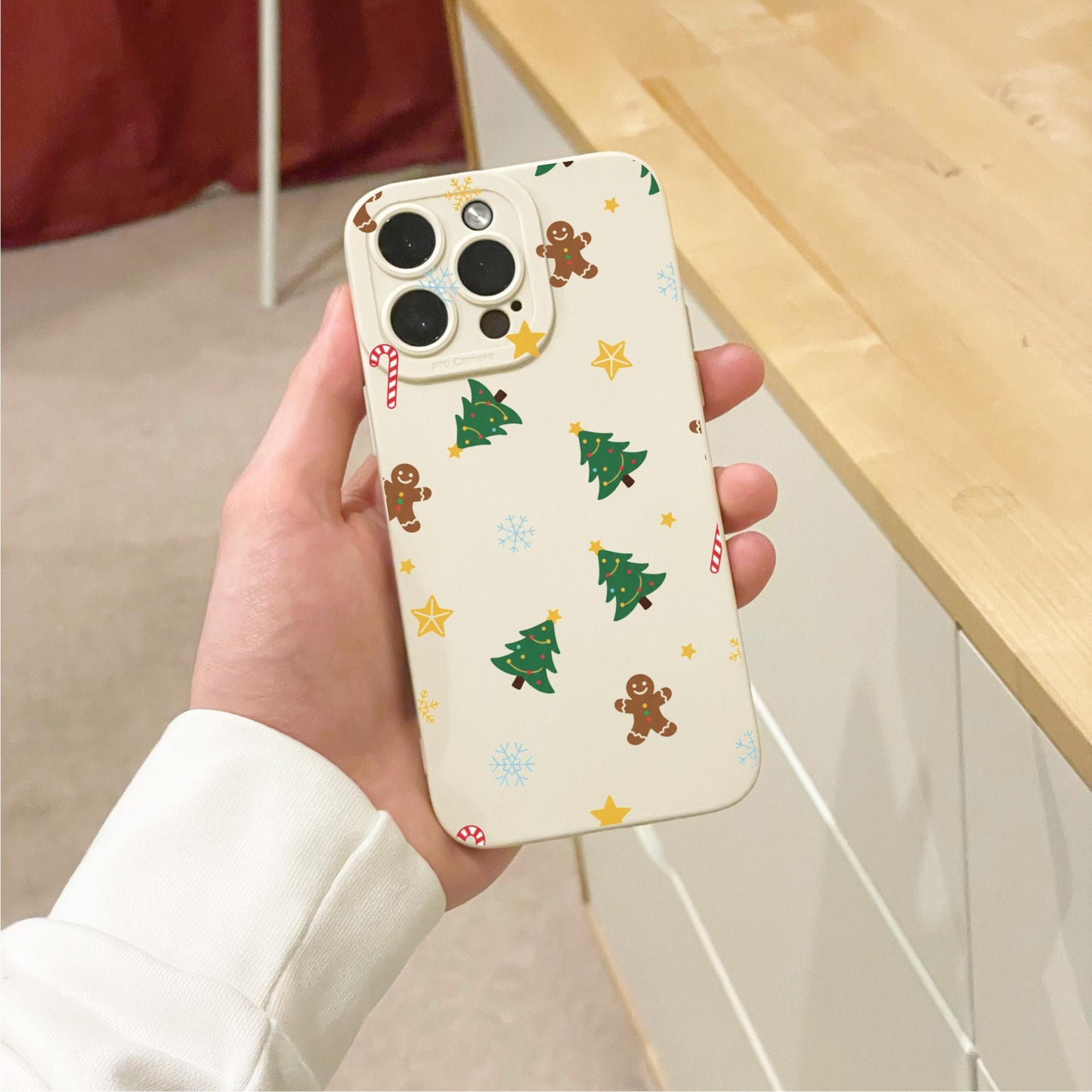 Christmas Tree Star Candy Cane Beige Phone Case for iPhone 17 16 15 14 13 12 11 11 Pro Max Mini 7 8 XR X Shockproof Phone Cover Custom Name