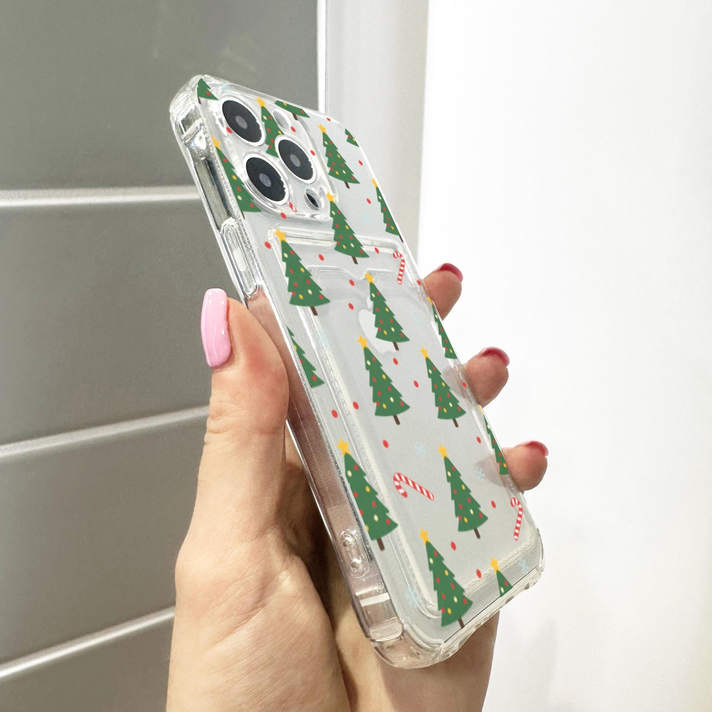 Christmas Tree Cane Snowflake Card Holder Phone Case for iPhone 17 16 15 14 13 12 11 11 Pro Max Mini 7 Wallet Shockproof Phone Cover Custom