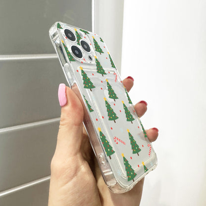Christmas Tree Cane Snowflake Card Holder Phone Case for iPhone 17 16 15 14 13 12 11 11 Pro Max Mini 7 Wallet Shockproof Phone Cover Custom