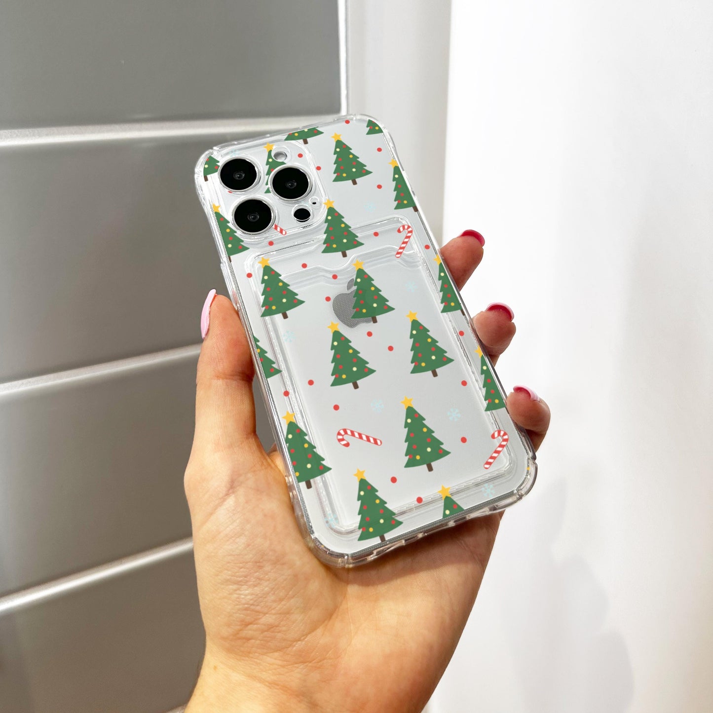 Christmas Tree Cane Snowflake Card Holder Phone Case for iPhone 17 16 15 14 13 12 11 11 Pro Max Mini 7 Wallet Shockproof Phone Cover Custom