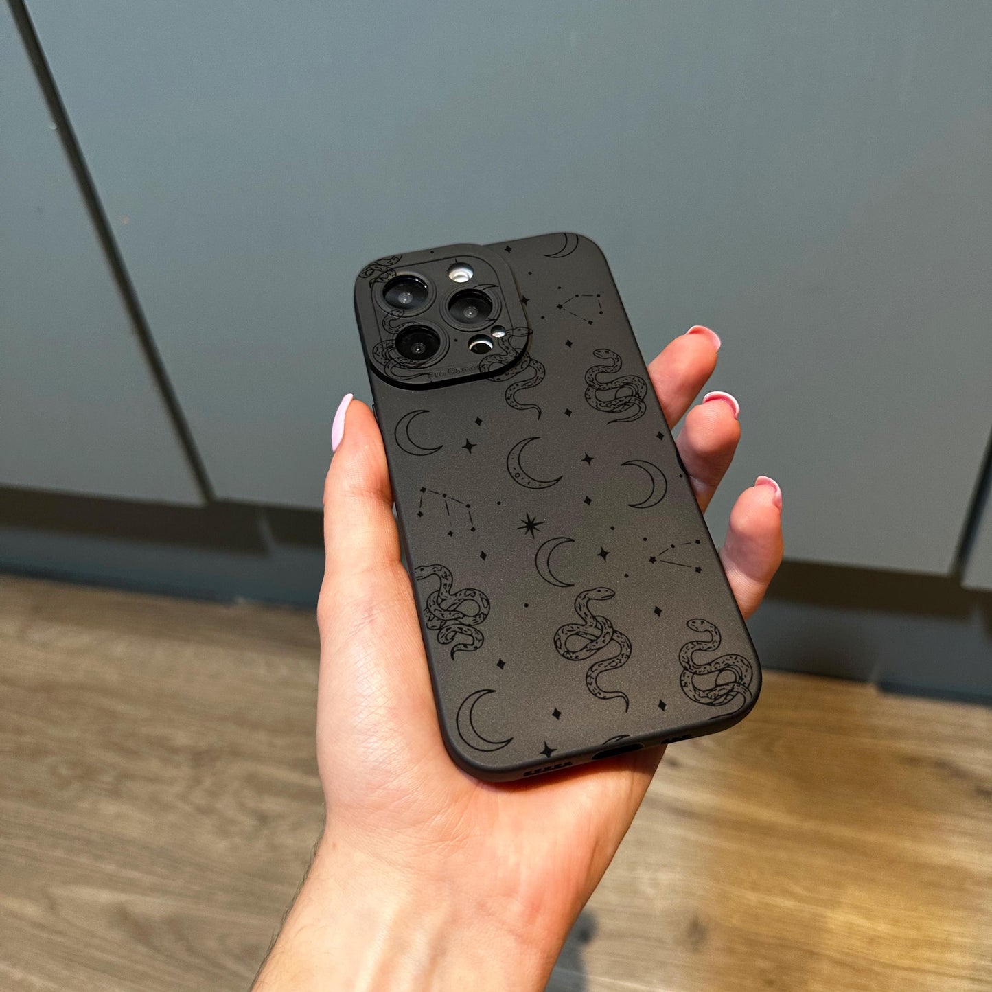 Black Moon Snake Star Celestial Phone Case for iPhone 17 16 15 14 13 12 11 11 Pro Max Mini 7 8 XR XS X Shockproof Phone Cover Custom Name