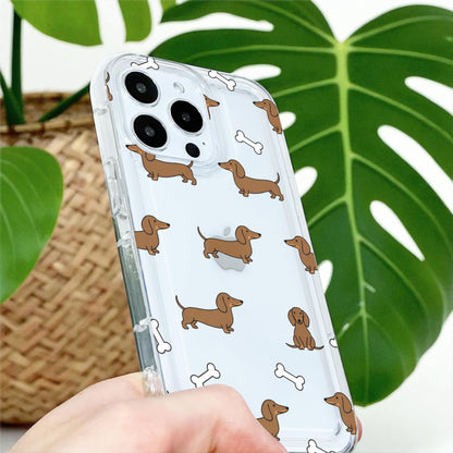 Sausage Dog Bone Clear Phone Case for iPhone 17 16 15 14 13 12 11 11 Pro Max Mini 7 8 XR X Shockproof Slim Phone Cover with Customised Name