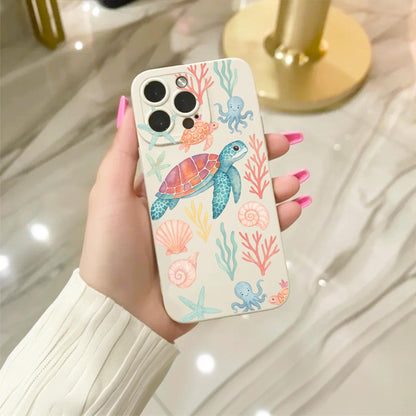 Turtle Shell Sea Life Starfish Beige Phone Case for iPhone 17 16 15 14 13 12 11 11 Pro Max Mini 7 8 XR X Shockproof Phone Cover Custom Name