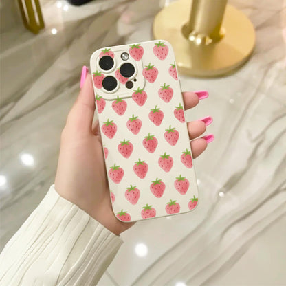 Watercolour Summer Strawberries Beige Phone Case for iPhone 17 16 15 14 13 12 11 11 Pro Max Mini 7 8 XR X Shockproof Phone Cover Custom Name