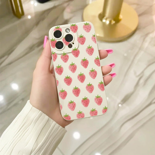 Watercolour Summer Strawberries Beige Phone Case for iPhone 17 16 15 14 13 12 11 11 Pro Max Mini 7 8 XR X Shockproof Phone Cover Custom Name