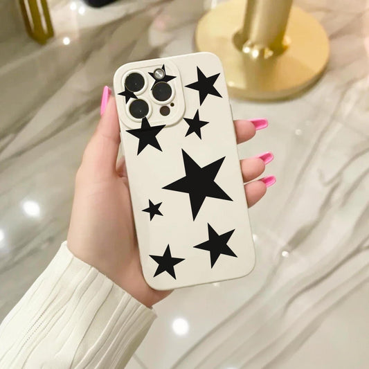 Black Star Pattern Phone Case for iPhone 17 16 15 14 13 12 11 11 Pro Max Mini 7 8 XR XS X Shockproof Phone Cover with Personalised Name