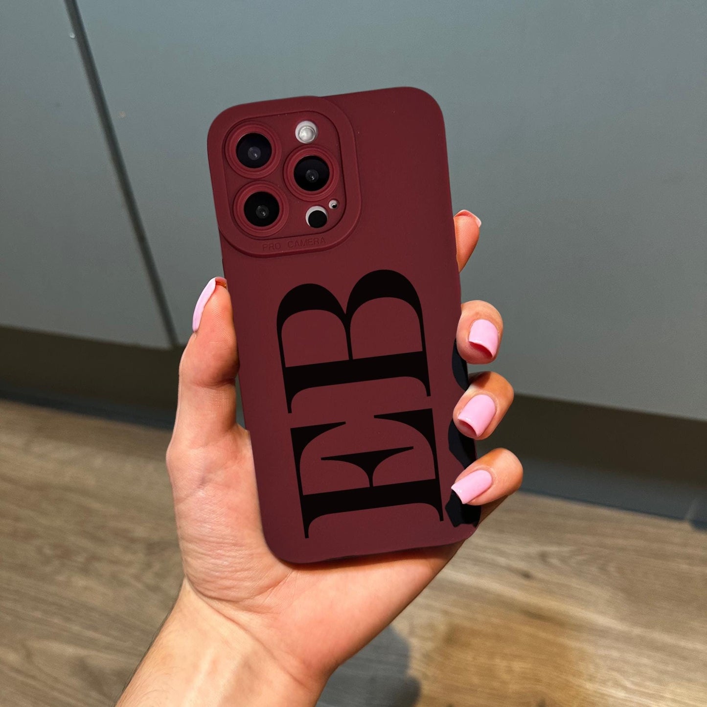 Personalised Large Initial Burgundy Phone Case for iPhone 17 16 15 14 13 12 11 11 Pro Max Mini 7 8 XR XS X Shockproof Monogram Phone Cover
