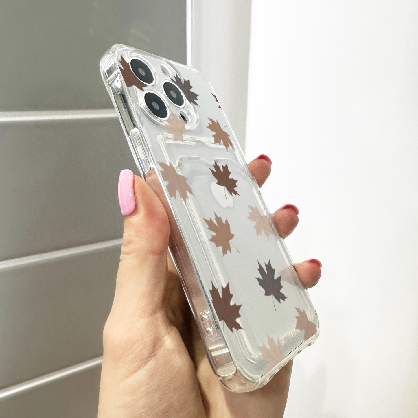 Maple Leaf Autumn Fall Card Holder Phone Case for iPhone 17 16 15 14 13 12 11 11 Pro Max Mini 7 8 XR X Wallet Shockproof Phone Cover Custom