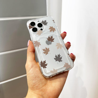 Maple Leaf Autumn Fall Card Holder Phone Case for iPhone 17 16 15 14 13 12 11 11 Pro Max Mini 7 8 XR X Wallet Shockproof Phone Cover Custom