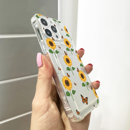 Sunflower Butterfly Clear Card Holder Phone Case for iPhone 17 16 15 14 13 12 11 11 Pro Max Mini 7 XR X Wallet Shockproof Phone Cover Custom