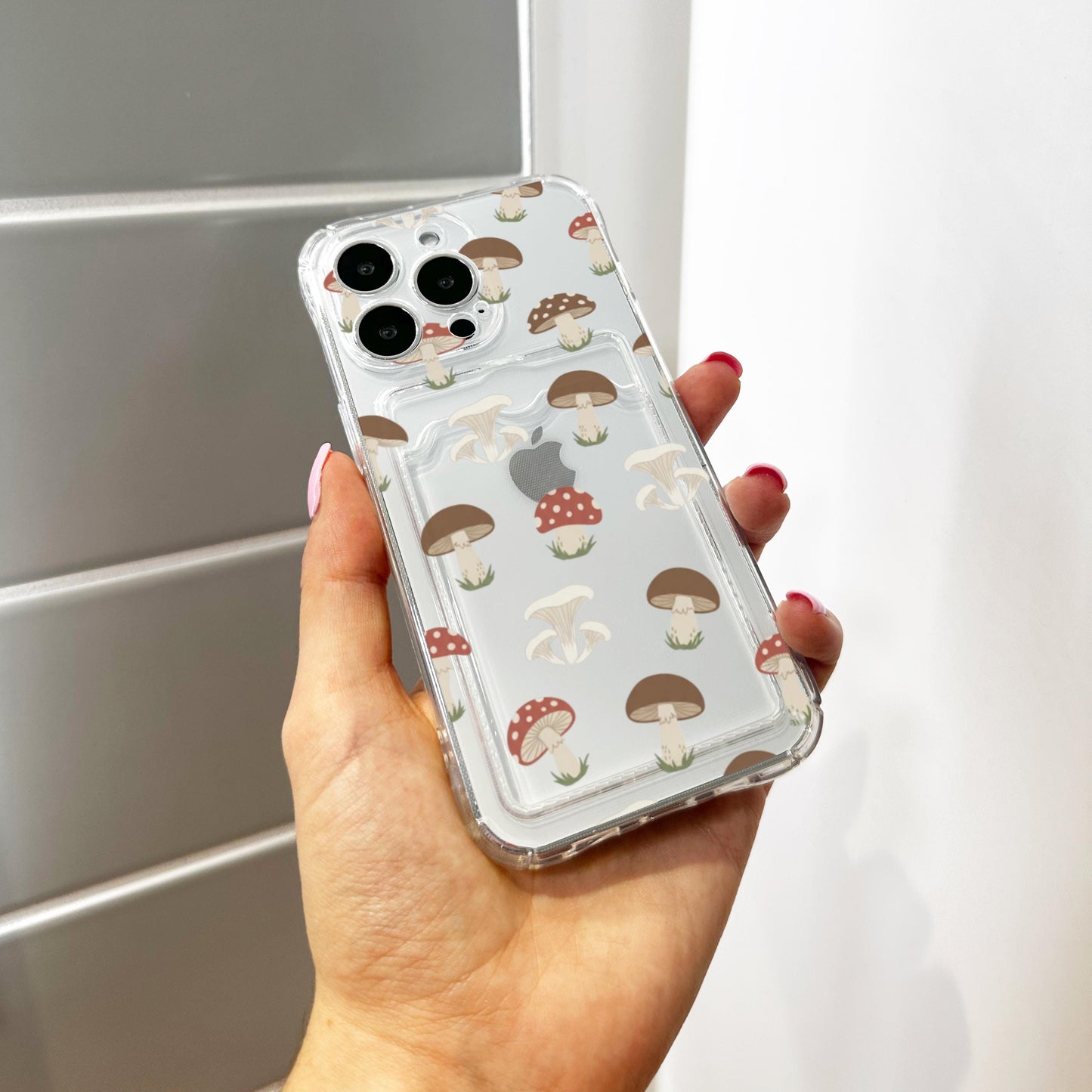 Mushroom Funky Card Holder Phone Case for iPhone 17 16 15 14 13 12 11 11 Pro Max Mini 7 8 XR XS X Wallet Shockproof Phone Cover Custom Name