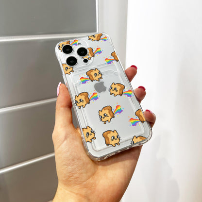 Pixel Art Cat Rainbow Fart Card Holder Phone Case for iPhone 17 16 15 14 13 12 11 11 Pro Max Mini 7 XR Wallet Shockproof Phone Cover Custom