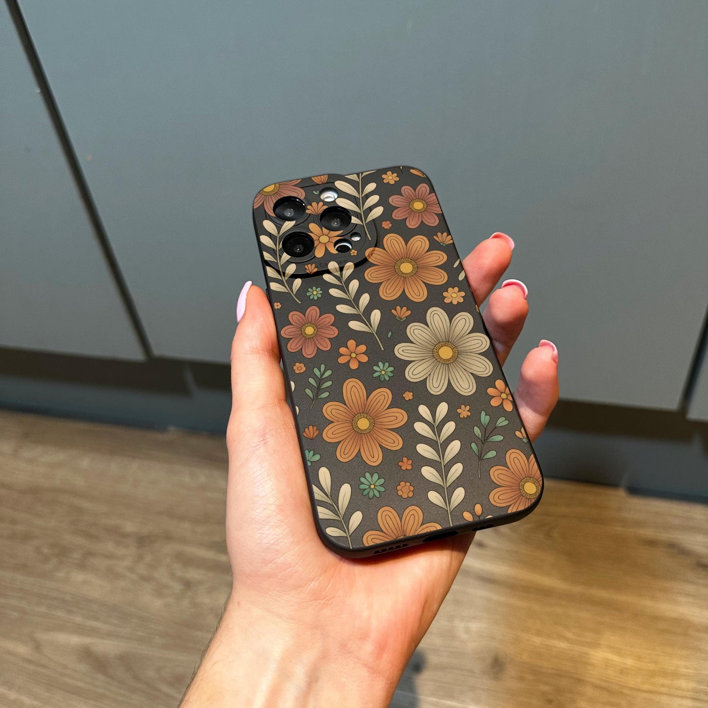 Floral Retro Funky Black Phone Case for iPhone 17 16 15 14 13 12 11 11 Pro Max Mini 7 8 XR XS X Shockproof Phone Cover with Customised Name