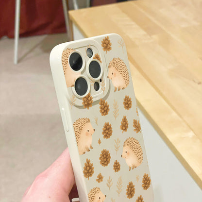 Hedgehog Pinecone Beige Phone Case for iPhone 17 16 15 14 13 12 11 11 Pro Max Mini 7 8 XR XS X Shockproof Phone Cover with Custom Name