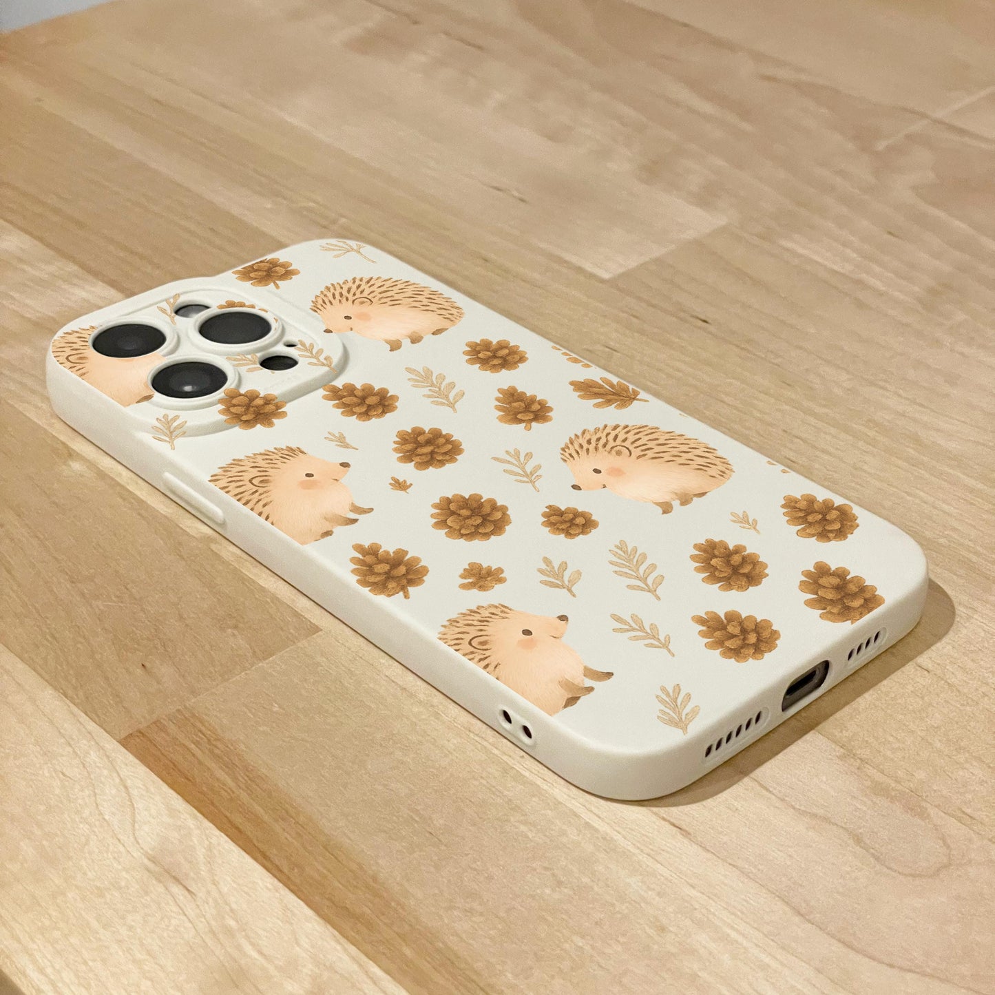 Hedgehog Pinecone Beige Phone Case for iPhone 17 16 15 14 13 12 11 11 Pro Max Mini 7 8 XR XS X Shockproof Phone Cover with Custom Name