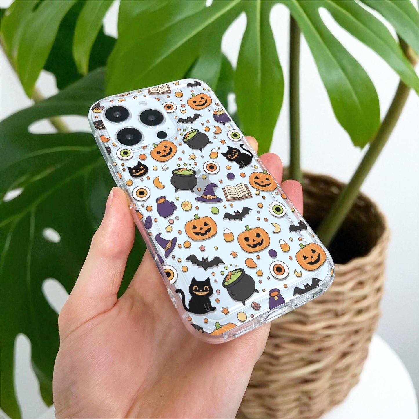 Halloween Scary Pumpkin Bat Clear Phone Case for iPhone 17 16 15 14 13 12 11 11 Pro Max Mini 7 8 XR Shockproof Slim Phone Cover Custom Name