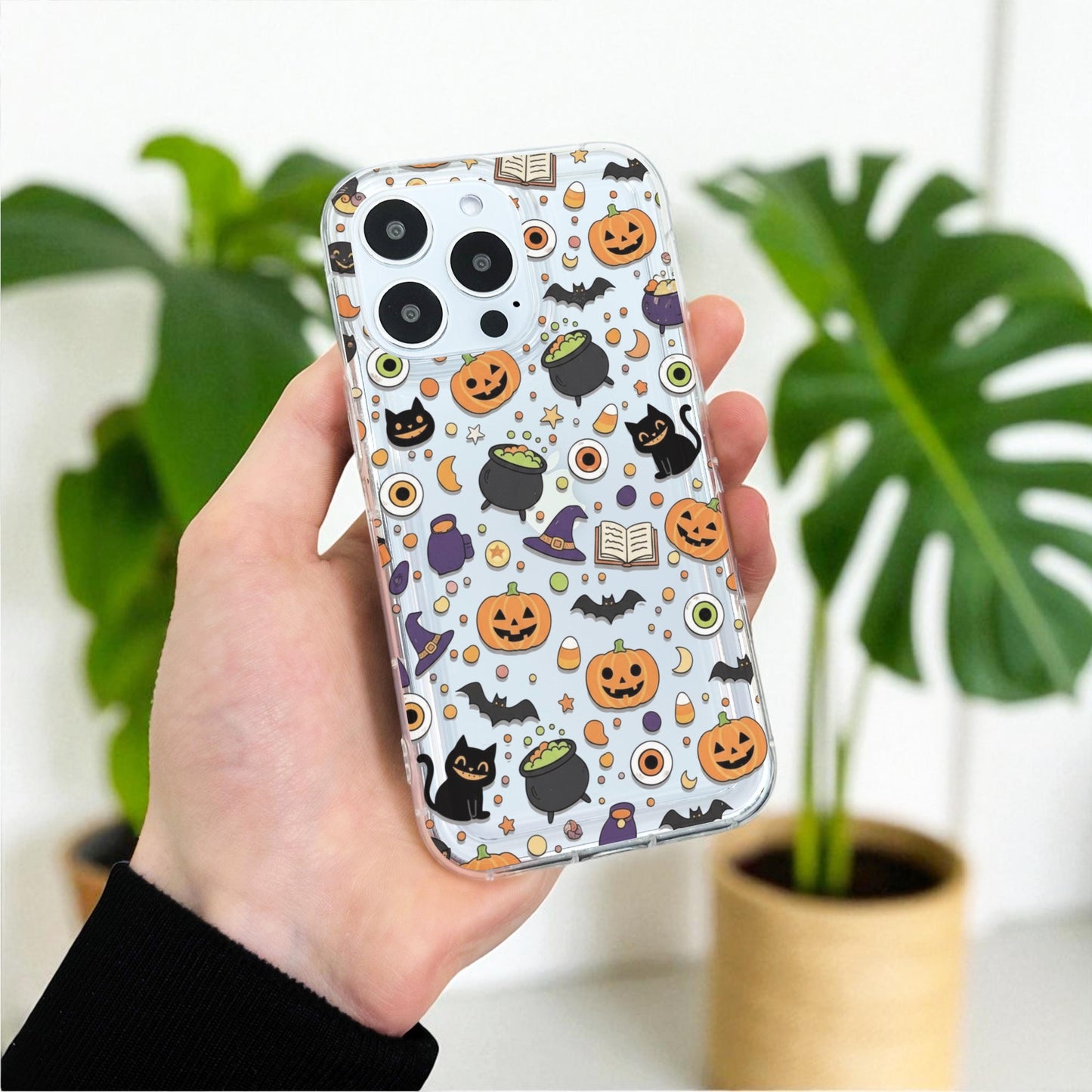 Halloween Scary Pumpkin Bat Clear Phone Case for iPhone 17 16 15 14 13 12 11 11 Pro Max Mini 7 8 XR Shockproof Slim Phone Cover Custom Name