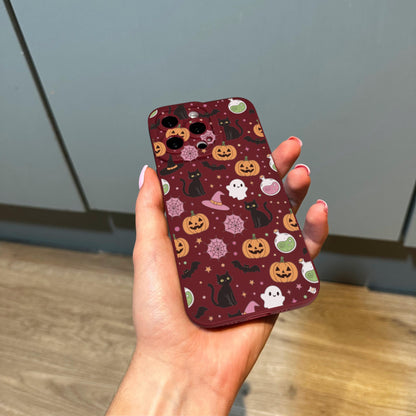 Halloween Ghost Pumpkin Burgundy Phone Case for iPhone 17 16 15 14 13 12 11 11 Pro Max Mini 7 8 XR XS X Shockproof Phone Cover Custom Name