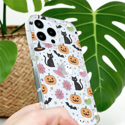 Halloween Pumpkin Ghost Cat Clear Phone Case for iPhone 17 16 15 14 13 12 11 11 Pro Max Mini 7 8 XR Shockproof Slim Phone Cover Custom Name