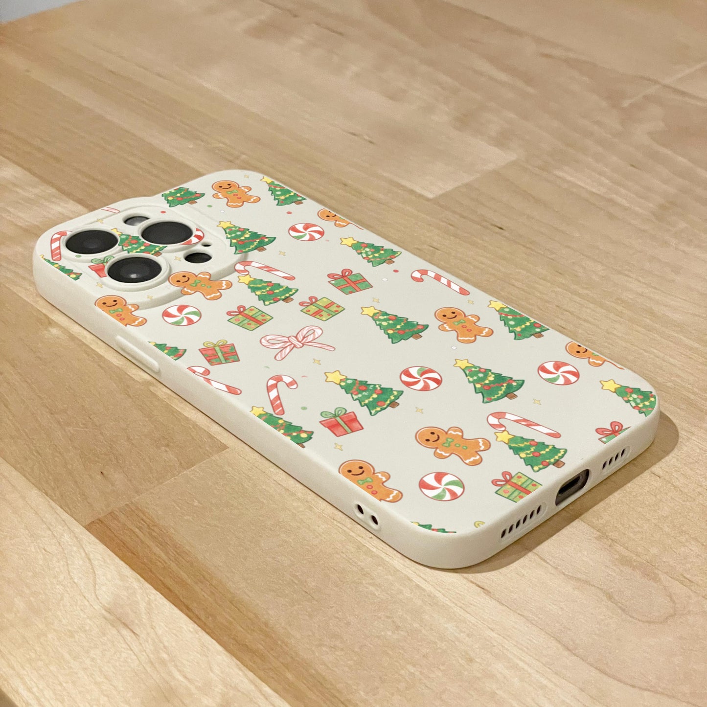 Christmas Tree Gingerbread Cane Bow Beige Phone Case for iPhone 17 16 15 14 13 12 11 11 Pro Max Mini 7 XR Shockproof Phone Cover Custom Name