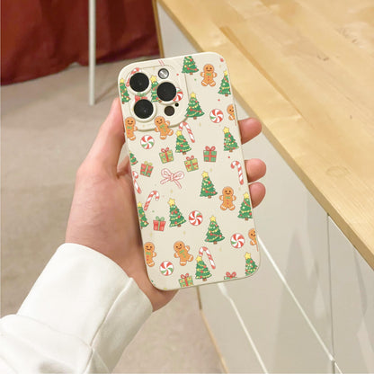 Christmas Tree Gingerbread Cane Bow Beige Phone Case for iPhone 17 16 15 14 13 12 11 11 Pro Max Mini 7 XR Shockproof Phone Cover Custom Name