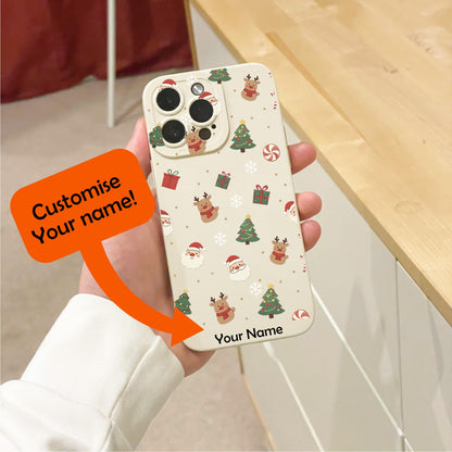 Christmas Tree Rudolph Snowflake Beige Phone Case for iPhone 17 16 15 14 13 12 11 11 Pro Max Mini 7 XR Shockproof Phone Cover Custom Name