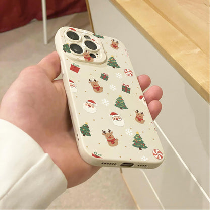 Christmas Tree Rudolph Snowflake Beige Phone Case for iPhone 17 16 15 14 13 12 11 11 Pro Max Mini 7 XR Shockproof Phone Cover Custom Name