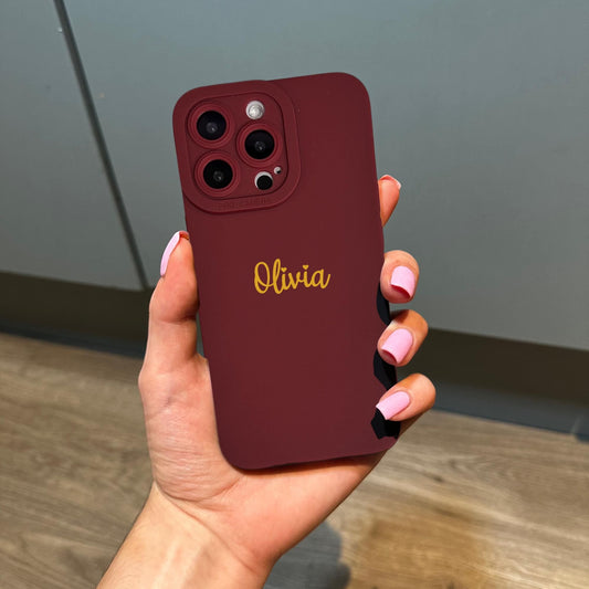 Burgundy Personalised Cursive Name Phone Case for iPhone 17 16 15 14 13 12 11 11 Pro Max Mini 7 8 XR Shockproof Phone Cover Custom Name