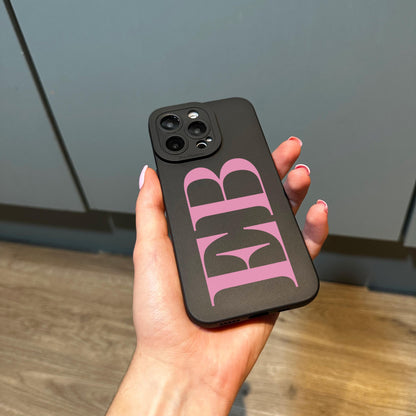 Personalised Large Pink Initial Black Phone Case for iPhone 17 16 15 14 13 12 11 11 Pro Max Mini 7 XR X Shockproof Cover Monogram Phone Case