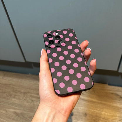 Pink Polka Dot Pattern Black Phone Case for iPhone 17 16 15 14 13 12 11 11 Pro Max Mini 7 8 XR XS X Shockproof Phone Cover Personalised Name
