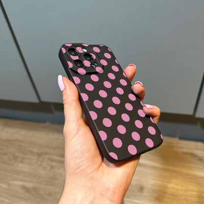 Pink Polka Dot Pattern Black Phone Case for iPhone 17 16 15 14 13 12 11 11 Pro Max Mini 7 8 XR XS X Shockproof Phone Cover Personalised Name