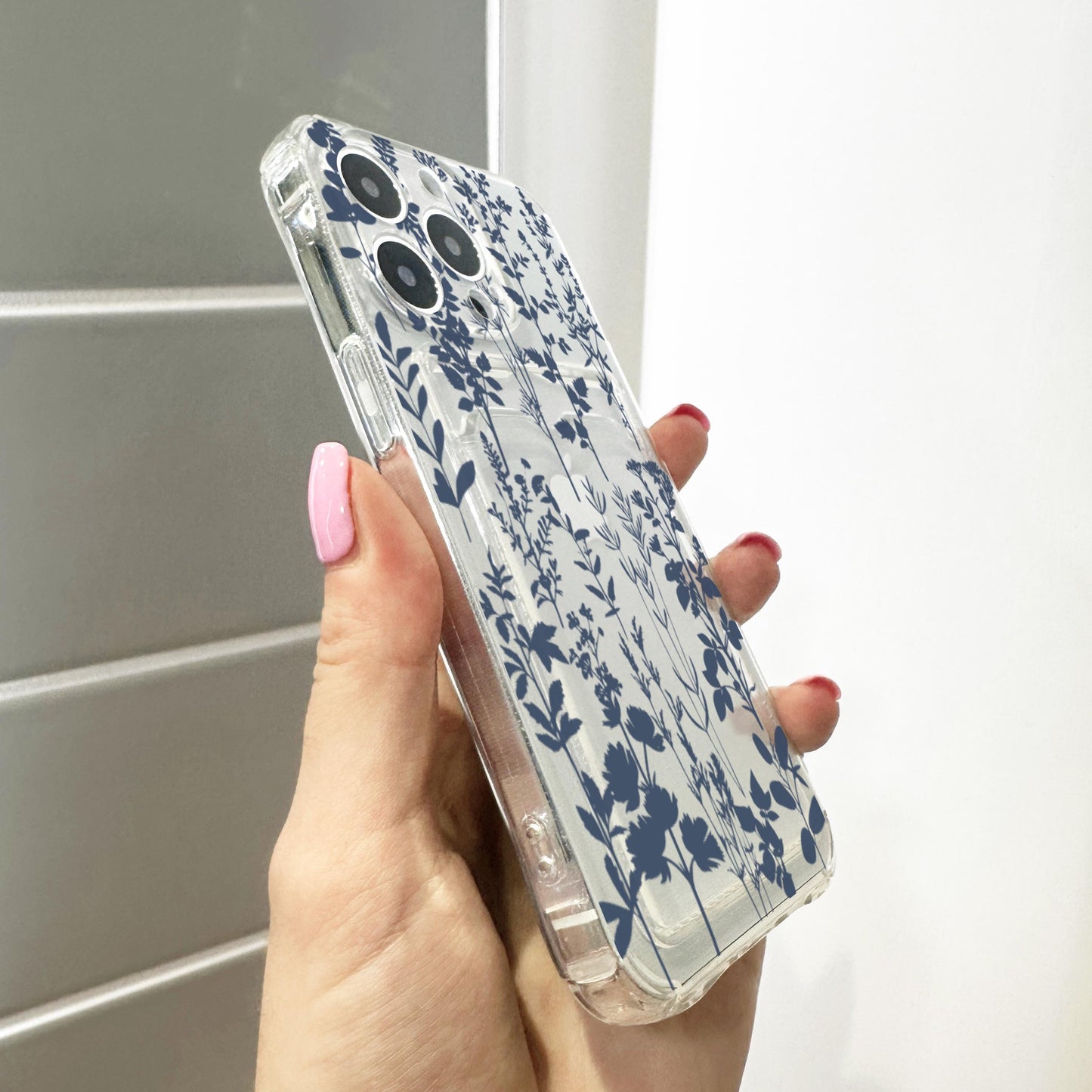 Blue Wild Flower Floral  Card Holder Phone Case for iPhone 17 16 15 14 13 12 11 11 Pro Max Mini 7 8 XR Wallet Shockproof Phone Cover