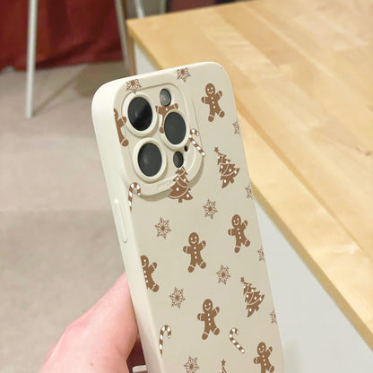 Christmas Tree Gingerbread Man Snowflake Beige Phone Case for iPhone 17 16 15 14 13 12 11 11 Pro Max Mini 7 8 SE XR X Shockproof Phone Cover