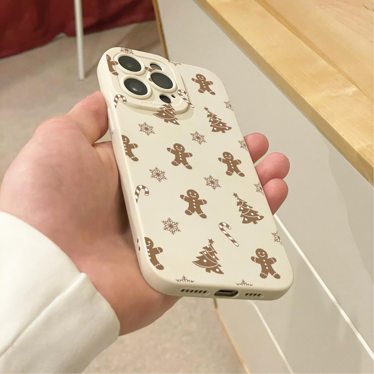 Christmas Tree Gingerbread Man Snowflake Beige Phone Case for iPhone 17 16 15 14 13 12 11 11 Pro Max Mini 7 8 SE XR X Shockproof Phone Cover