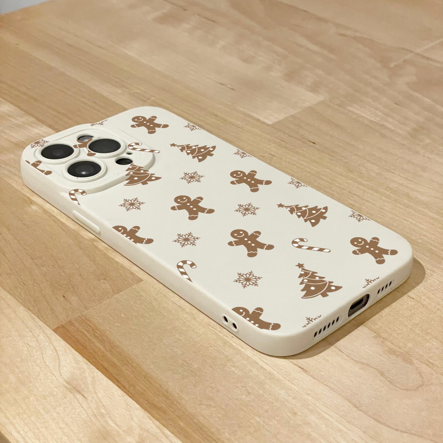 Christmas Tree Gingerbread Man Snowflake Beige Phone Case for iPhone 17 16 15 14 13 12 11 11 Pro Max Mini 7 8 SE XR X Shockproof Phone Cover