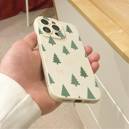 Christmas Tree and Bow Beige Phone Case for iPhone 17 16 15 14 13 12 11 11 Pro Max Mini 7 8 XR XS X Shockproof Phone Cover with Custom Name