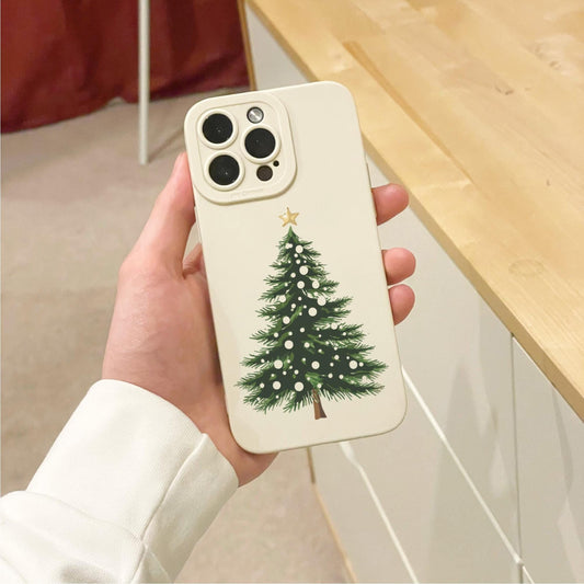 Christmas Tree Festive Beige Phone Case for iPhone 16 15 14 13 12 11 11 Pro Max Mini 7 8 SE XR XS X Shockproof Phone Cover With Custom Name