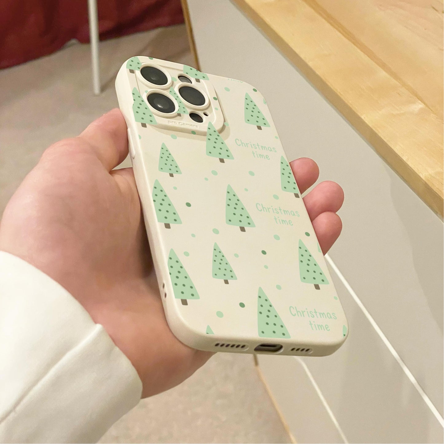 Christmas Tree Beige Phone Case for iPhone 17 16 15 14 13 12 11 11 Pro Max Mini 7 8 XR XS X Shockproof Phone Cover with Custom Name