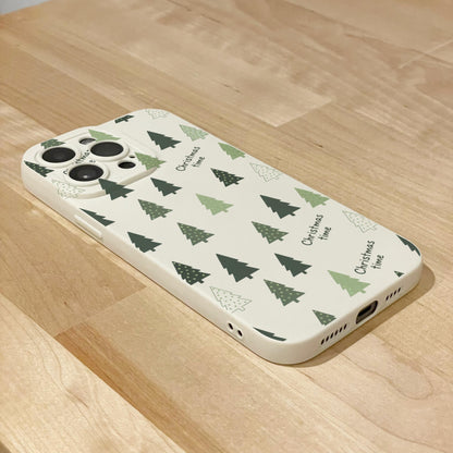 Christmas Tree Pattern Beige Phone Case for iPhone 17 16 15 14 13 12 11 11 Pro Max Mini 7 8 XR XS X Shockproof Phone Cover with Custom Name
