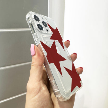 Red Retro Star Pattern Card Holder Phone Case for iPhone 17 16 15 14 13 12 11 11 Pro Max Mini 7 8 XR Wallet Shockproof Phone Cover