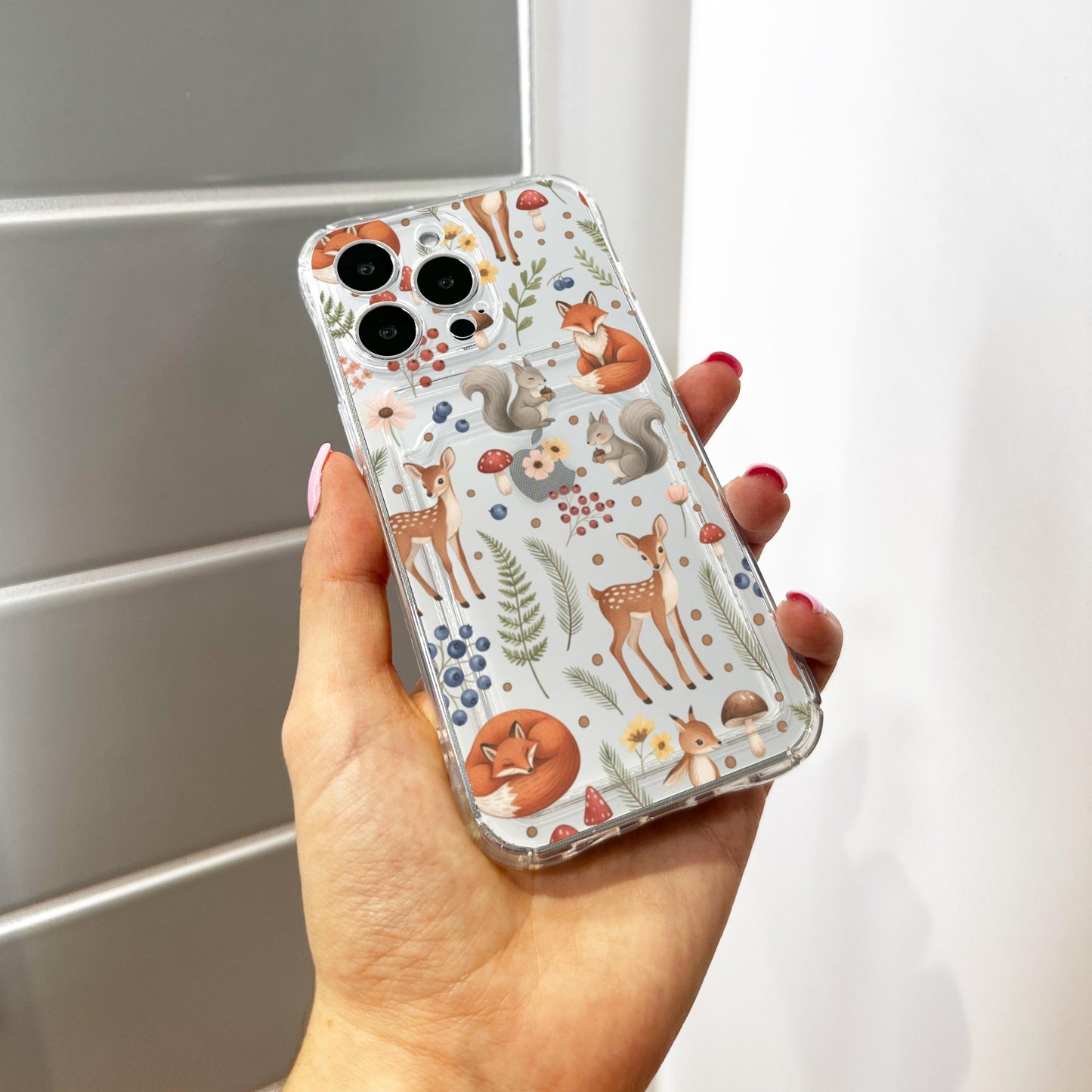 Fox Squirrel Deer Animal Card Holder Phone Case for iPhone 17 16 15 14 13 12 11 11 Pro Max Mini 7 8 XR XS X Wallet Shockproof Phone Cover